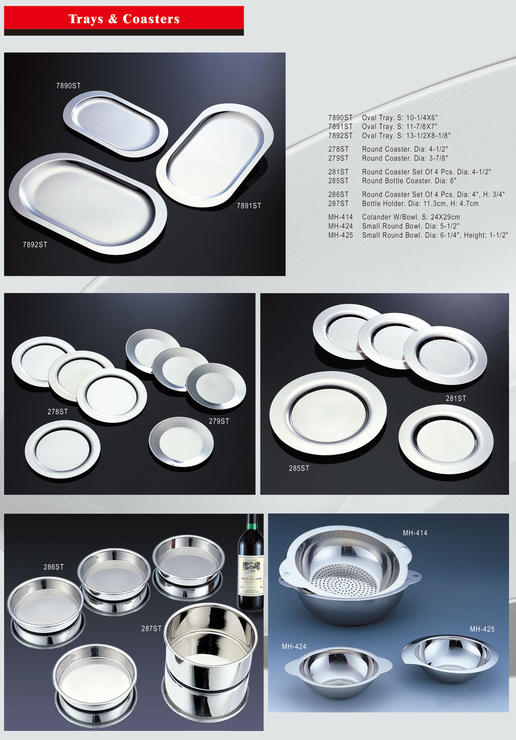 Stainless Steel Ware - Trays & Coasters